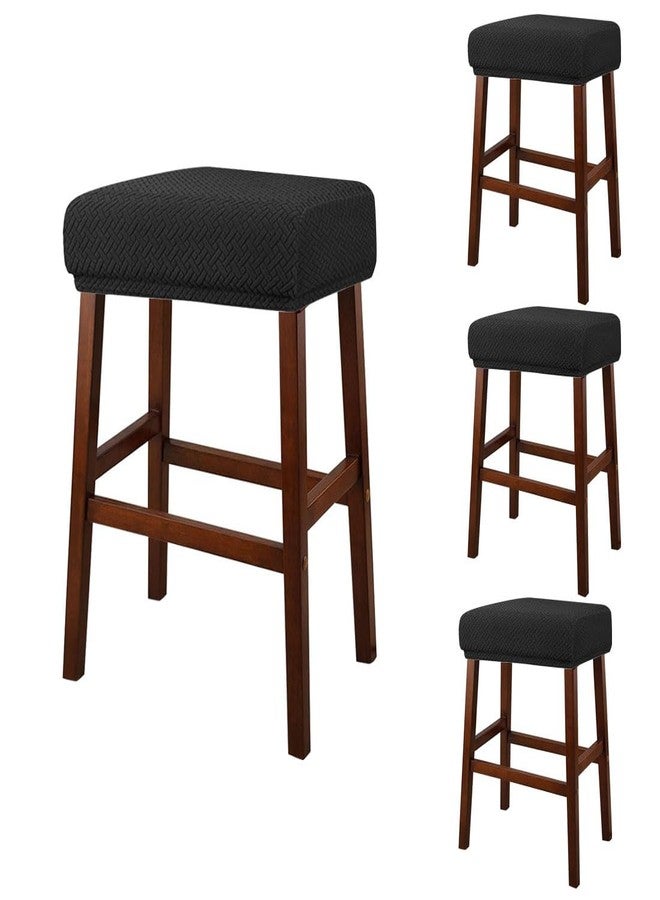 Lussenwert Stool Covers Rectangular Set of 4, Jacquard Vanity Stool Covers Stretch Washable Saddle Bar Stool Slipcover Bench Seat Protector with Elastic Bands Black - Image 1